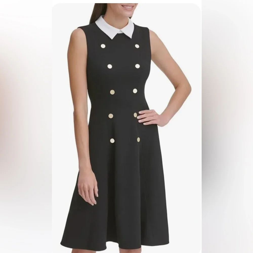 đź‘—Tommy Hilfiger Women's White Collar Fit and Flare .Purple Sleeveless Dress . - Picture 4 of 8